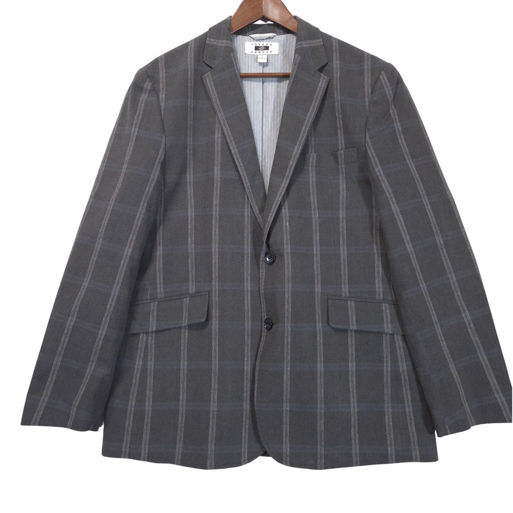Joseph Abboud Linen Cotton Plaid Sport Coat Blazer Mens Sz L Gray Preppy Summer